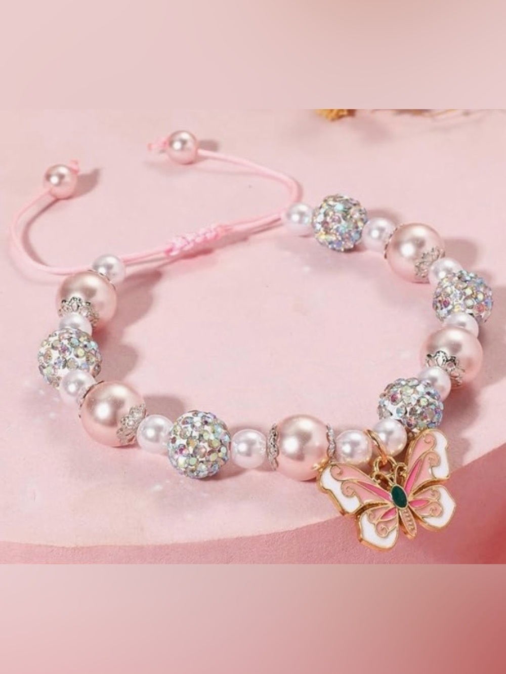 Anthropologie Pink Pearl & Butterfly Charm Bracelet